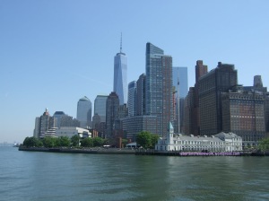 Skyline of Manhatten, view of the ferry on our way to Ellies Island